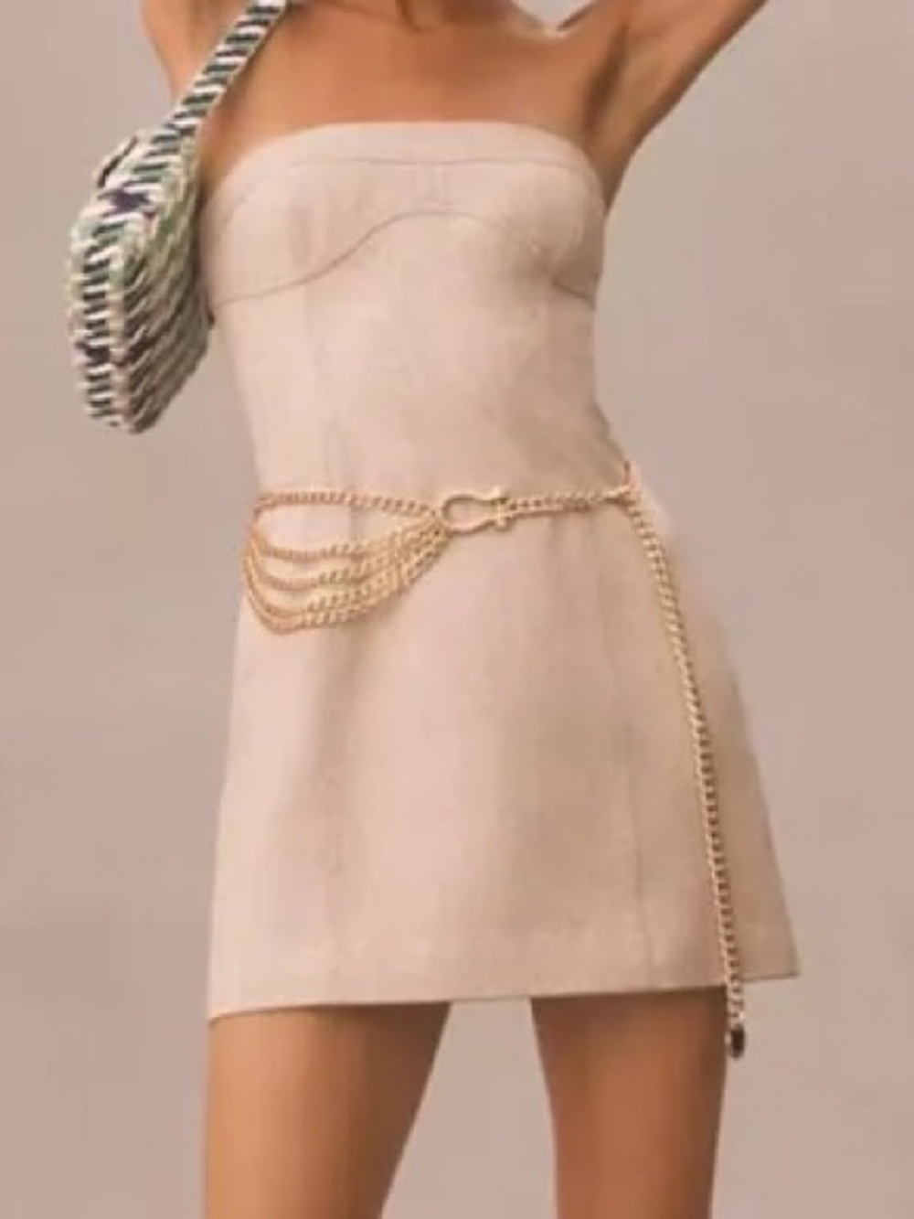 Strapless Taupe Linen-Blend dress